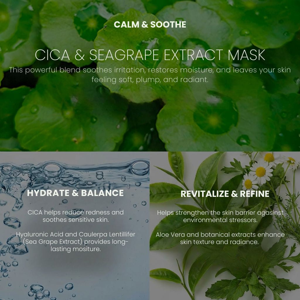 CICA & SEA GRAPE (Caulerpa Lentillifera) EXTRACT Mask | 30 sheets